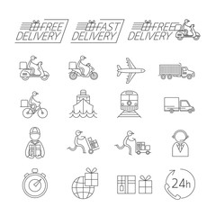 Fototapeta premium Delivery Thin Line Icons Set, Shipping, Transport, Order, Service, Fast and Free