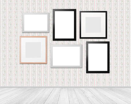 living room with different picture frames