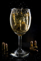 Alcohol causes of crime and accidents. skull model.