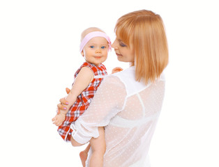 Portrait of happy young mother and baby on a white background