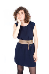 Fototapeta premium Beautiful Hispanic woman doing different expressions in different sets of clothes: toothache