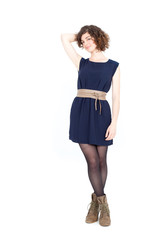 Beautiful Hispanic woman doing different expressions in different sets of clothes: posing