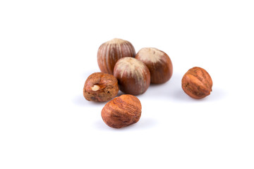 Hazelnuts on white