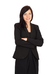 Beautiful woman doing different expressions in different sets of clothes: arms crossed