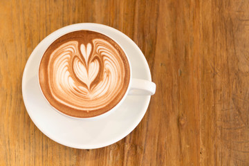 Hot chocolate cocoa with heart of latte art
