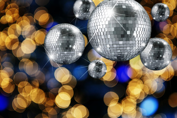 Disco ball and evening ornaments with lights
