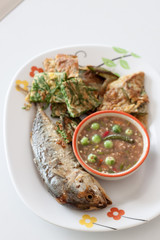 Fried fish with chili paste focus fish