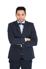 Handsome man doing different expressions in different sets of clothes: arms crossed