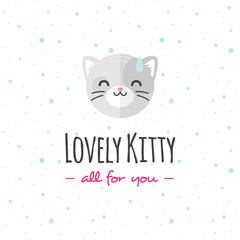 Vector cartoon cat head logo. Flat logotype.