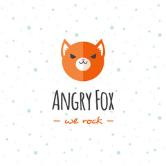 Vector cartoon fox head logo. Flat logotype.