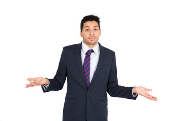 Handsome man doing different expressions in different sets of clothes: innocent