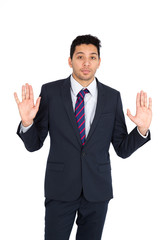 Handsome man doing different expressions in different sets of clothes: innocent