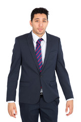 Handsome man doing different expressions in different sets of clothes: worried