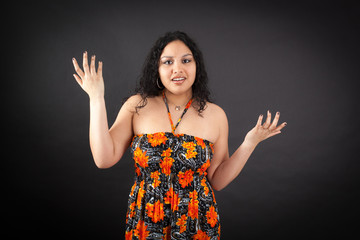 Fototapeta premium Beautiful woman doing different expressions in different sets of clothes: you are crazy