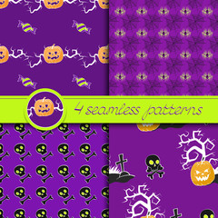 Vector set of four Halloween seamless patterns