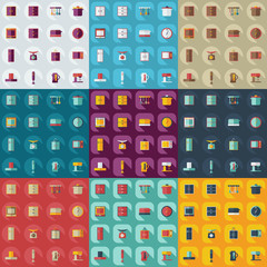 Flat concept, set modern design with shadow kitchen