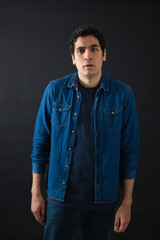 Handsome men doing different expressions in different sets of clothes: surprise