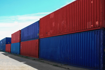 Cargo containers against blue sky 