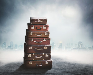 Heap of old suitcases
