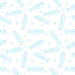 Vector funny fish skeleton seamless pattern. Fish bone