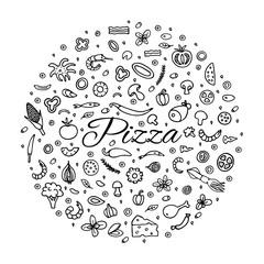 Pizza with a set of ingredients - 89697229