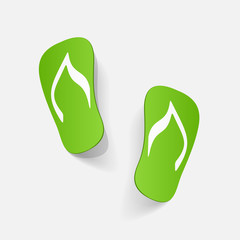 Realistic paper sticker: beach flip flops