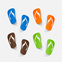 Realistic paper sticker: beach flip flops