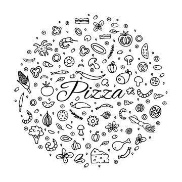 Pizza with a set of ingredients