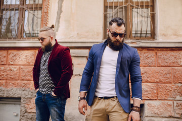 Fototapeta na wymiar Two bearded men fashion