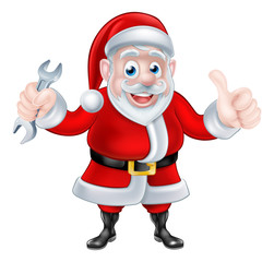 Cartoon Santa Giving Thumbs Up and Holding Spanner