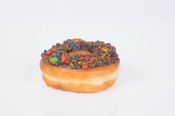 chocolate donuts on a white background