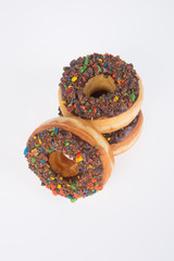 chocolate donuts on a white background