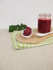 Homemade vegan raspberry jam