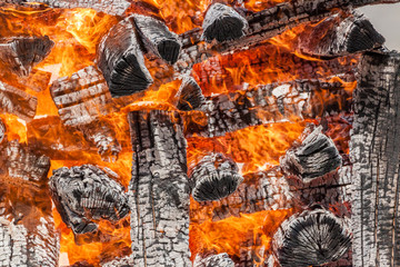 Obraz na płótnie Canvas Burning big pile of wood