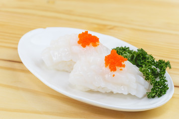 Traditional japanese food, Ika (Squid) sushi