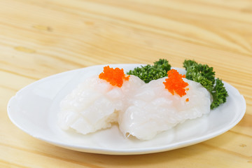 Traditional japanese food, Ika (Squid) sushi