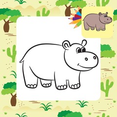 Cartoon hippo. Coloring page. Vector illustration
