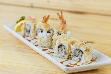 Traditional japanese food, Tempura (Shrimp) Maki Sushi