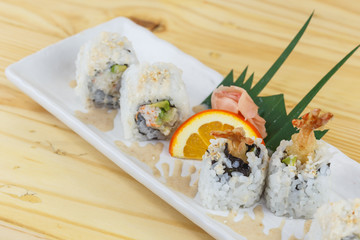 Traditional japanese food, Tempura (Shrimp) Maki Sushi