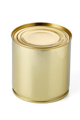 Close-up metal tin can on white background