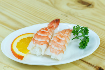 Traditional japanese food, Shrimp sushi or Ebi Nigiri