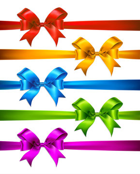 Set of color gift bows with ribbons. Vector illustration
