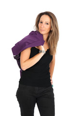 Fototapeta premium Beautiful woman doing different expressions in different sets of clothes: posing