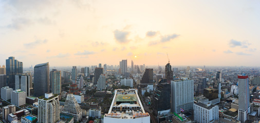 Bangkok Cityscape in panorama, business district with higher building at dusk , Bangkok, Thailand