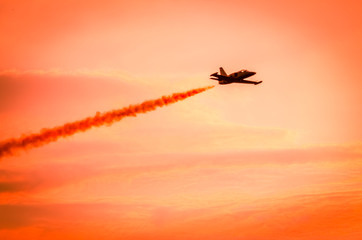 Airplanes on airshow. Aerobatic team performs flight
