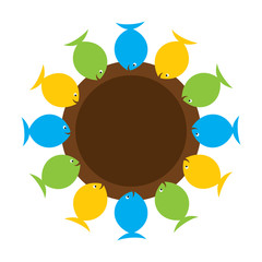 colorful fish arrange in round with blank space for write your text concept or creative fish sticker or label design vector