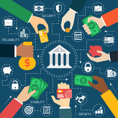 Business hands financial flowchart