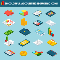 Accounting icons set isometric