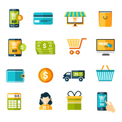 E-commerce icons set flat