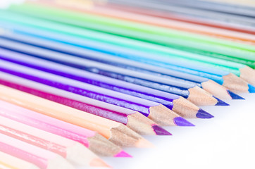 Close up of color pencils with different color.